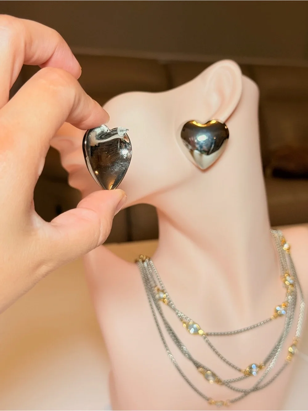 Silver Heart Stud Earrings